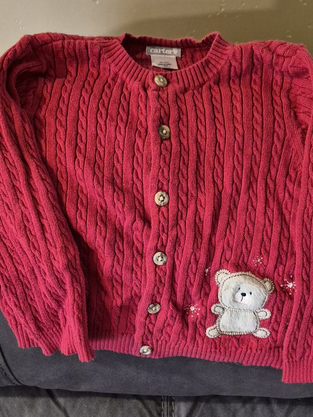 Carter's Red Cable Knit Cardigan with Bear Applique